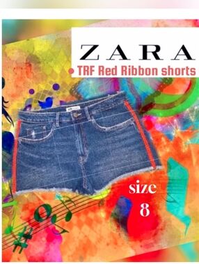ZARA JEAN Shorts TRF Red Ribbon Size 8